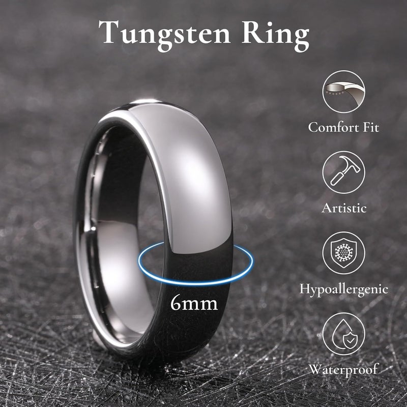 King Will Tungsten Carbide Wedding Band for Men Women Promise Rings for Couples Domed High Polish - Image 3
